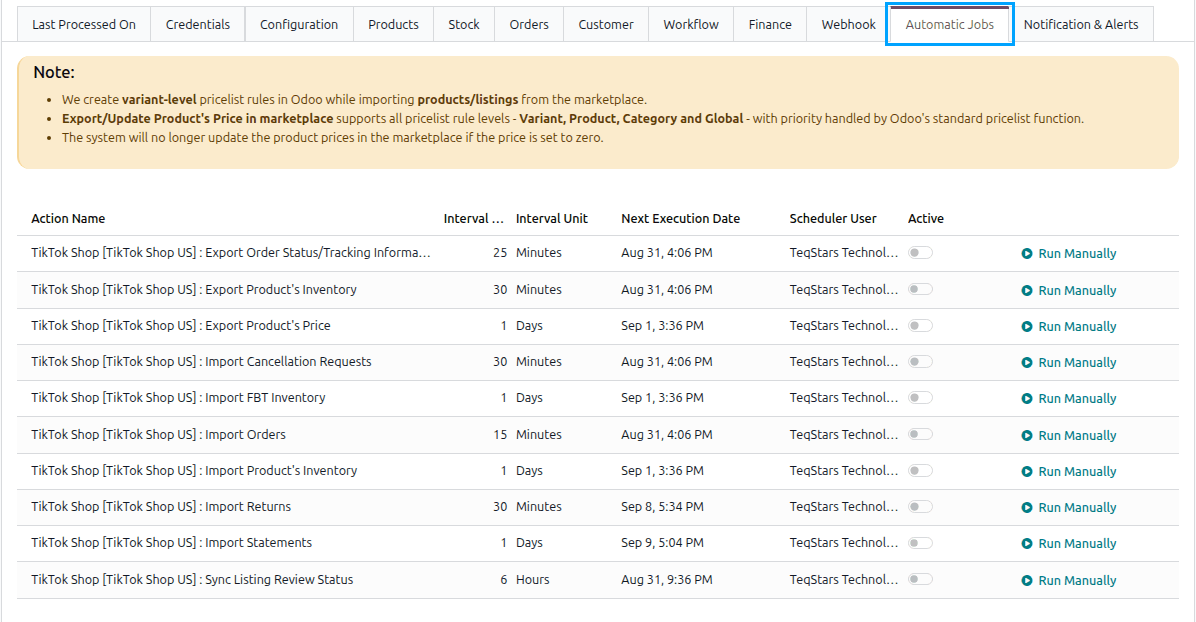 Automatic Jobs Configurations