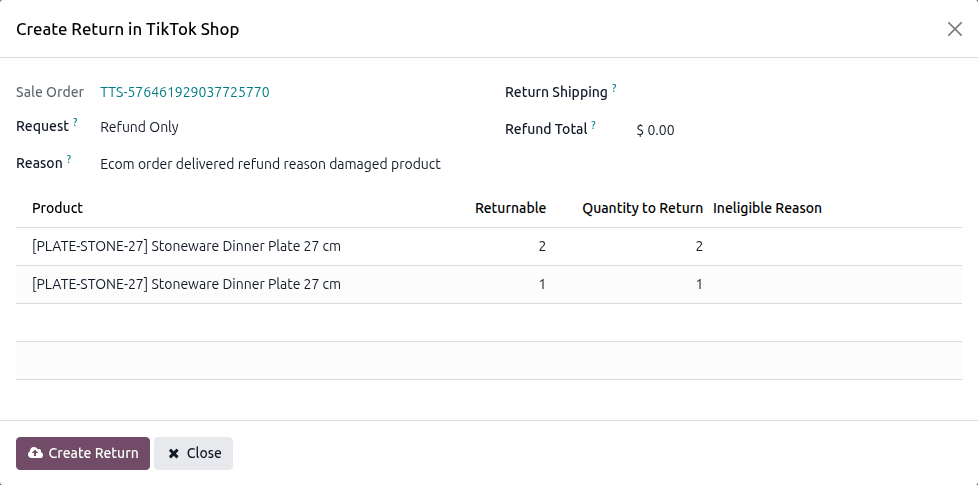 Create Return In TikTok Shop Popup