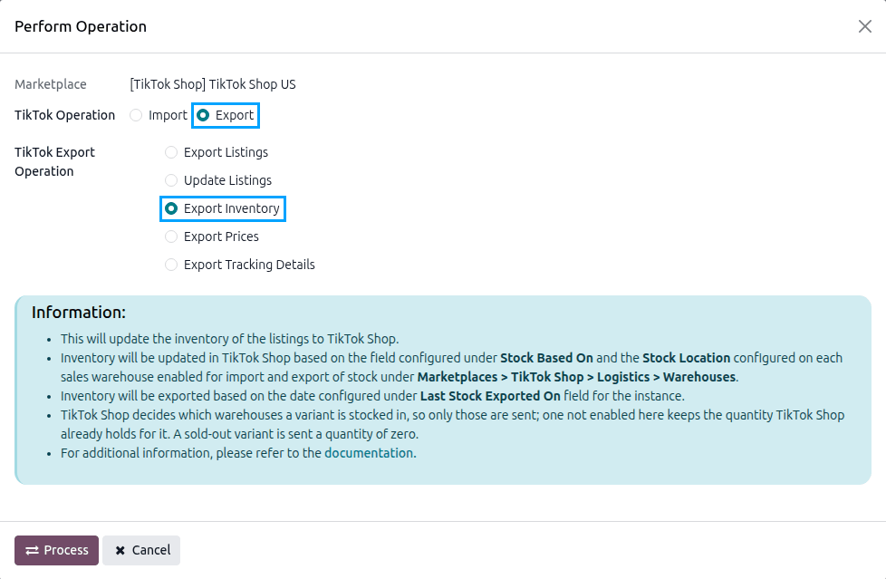 Export Inventory Operation