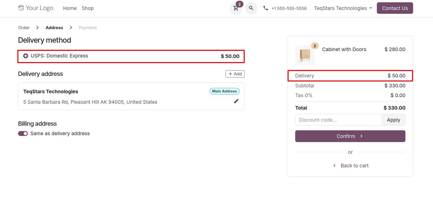 Website Order Using Delivery Method
