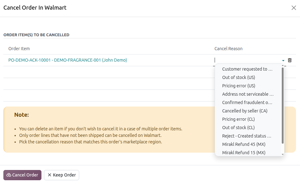 Cancel Order In Walmart Wizard