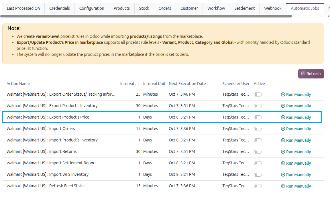 Price Automatic Export