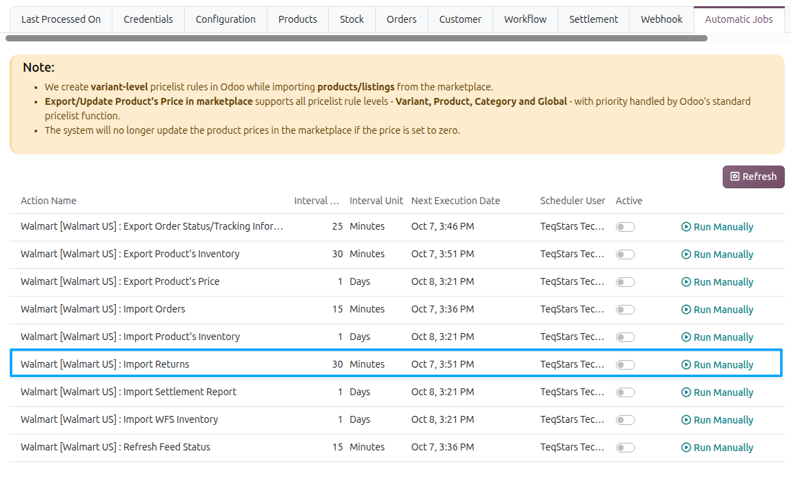 Returns Automatic Import
