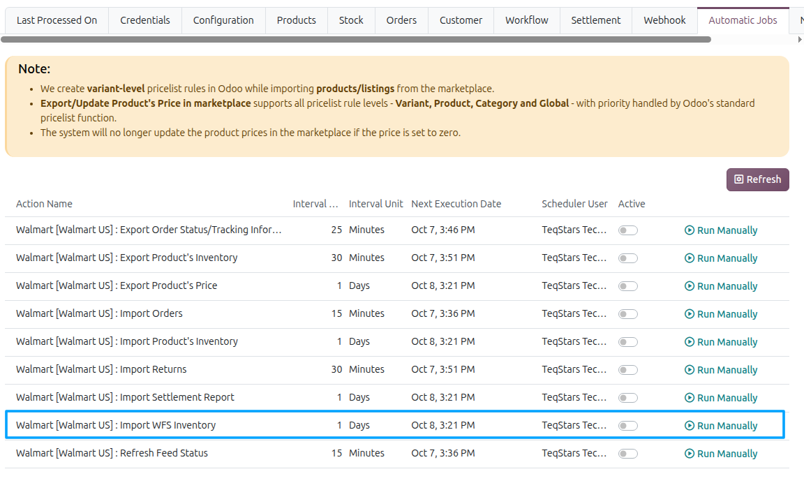 WFS Inventory Automatic Import