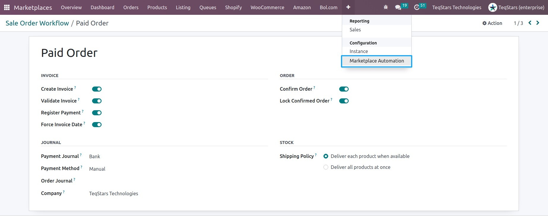 Configuration of Marketplace Order Workflow